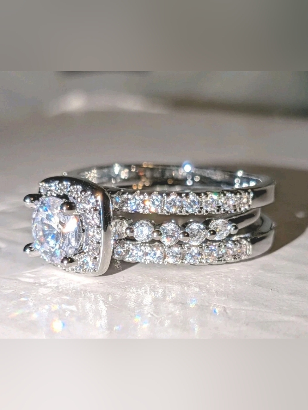 925 Silver 4ct Lab-Created Princess Cut Diamond Wedding Ring Set For Women Sz 8 - Picture 13 of 17